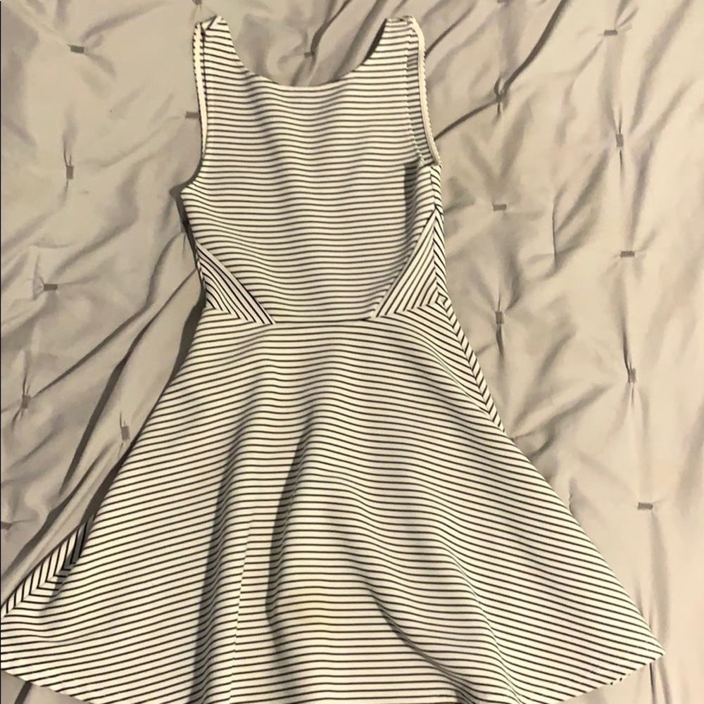 a black and white stripped dress
